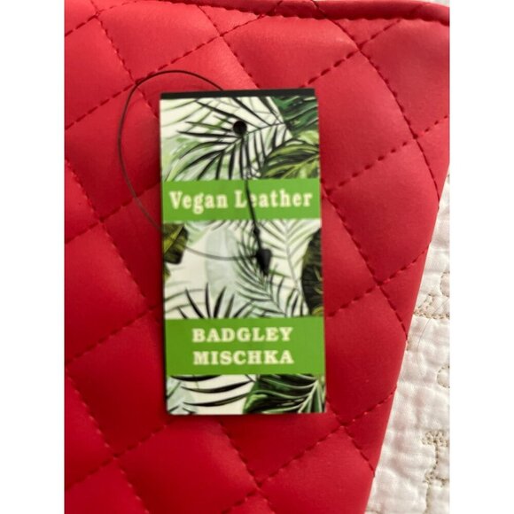 Badgley Mischka Vegan Leather Quilted Red Chain Strap Tote Bag With Gold Accents - Picture 6 of 8
